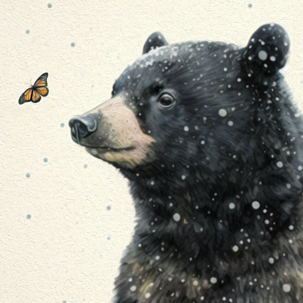Black Bear with Butterfly Watercolor Oil Painting Print - Picture 5 of 5
